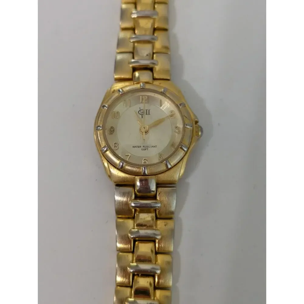 GII Gold Tone Quartz Ladies Watch Stainless Steel 8208 100ft‎ Water Resistant